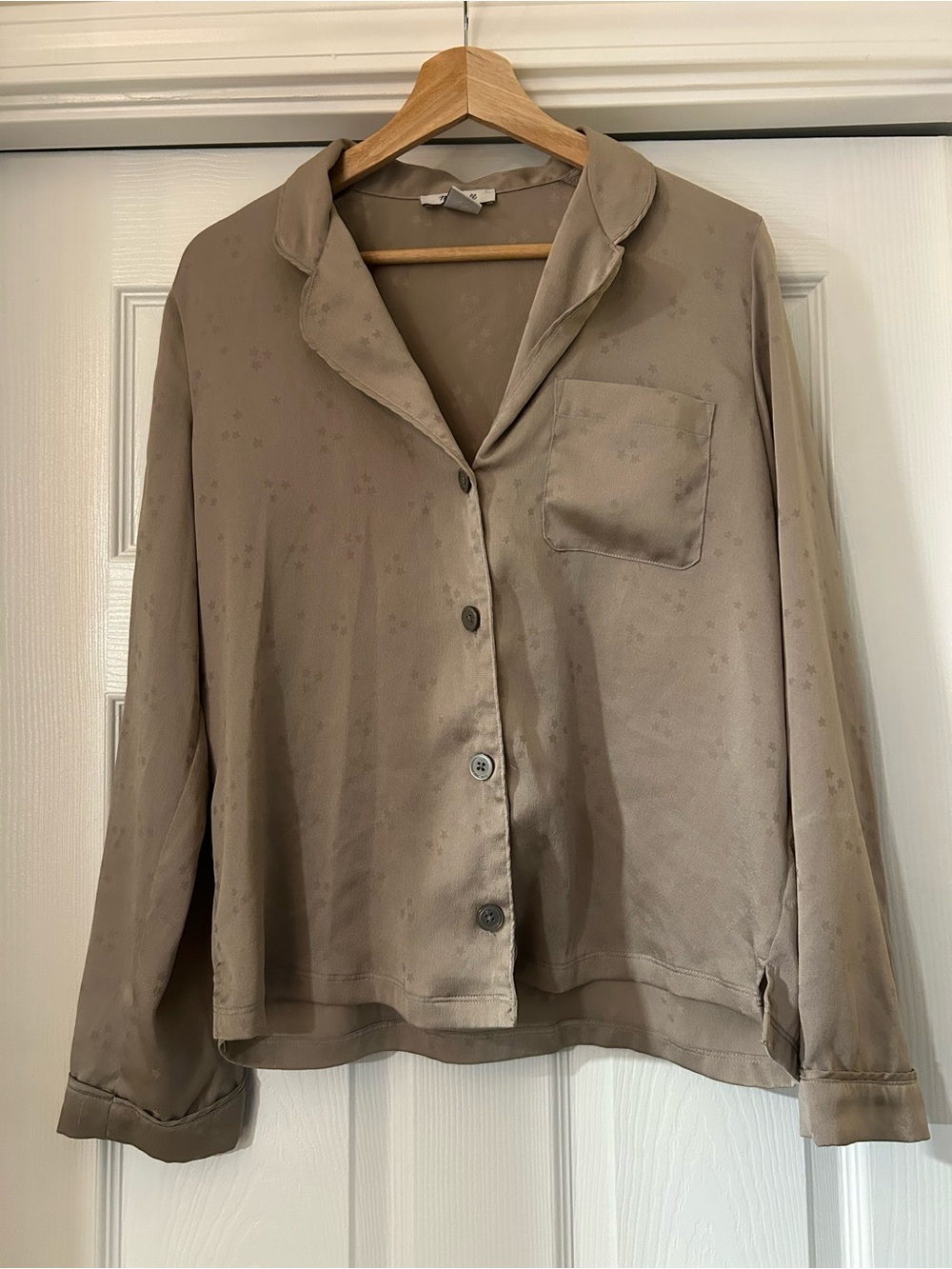 Madewell Silky Taupe Long-Sleeve Button Front Top